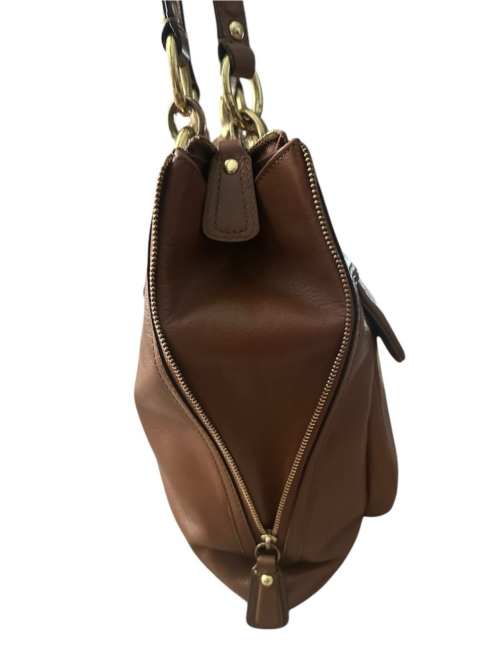 Coach Kristen Leather Shoulder Bag Tote Brown Brass Hardware Expandable Sides - Picture 6 of 11